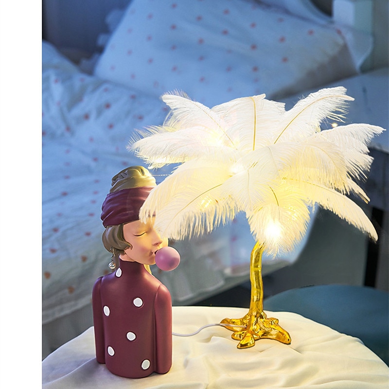 LED Feather Table Lamp Ostrich Feather Beside Lamp 60cm Pink White Blue Wedding Christmas Decorative Lights Birthday4