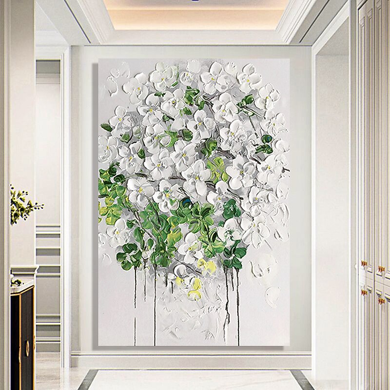 Handmade Oil Painting Hand Painted High Quality 3D Flowers Contemporary Modern Rolled Canvas (No Frame)3