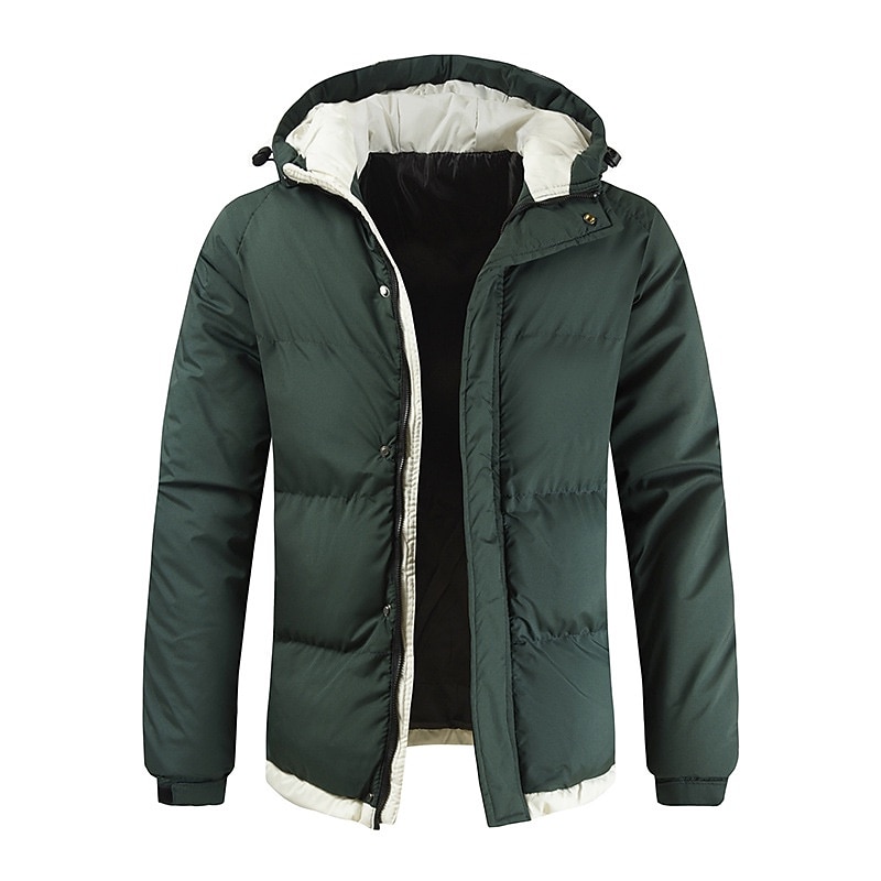 Men's Parka Warm Work Daily Wear Pure Color Outerwear Clothing Apparel Casual Casual Daily Green Black White4