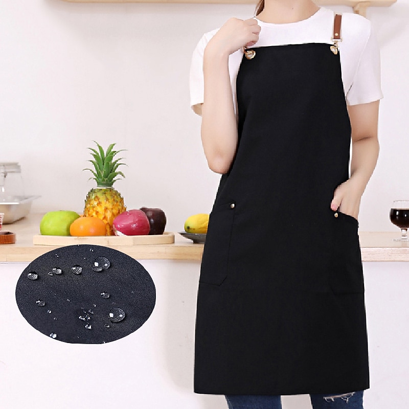 Waterproof Chef Apron For Women and Men, Kitchen Cooking Apron, Personalised Gardening Apron with Pocket, Cotton Canvas Work Apron Cross Back Heavy Duty Adjustable