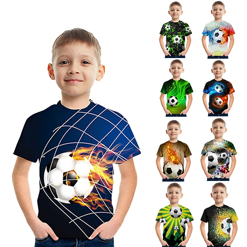 Boys 3D Color Block Football T shirt Short Sleeve 3D Print Summer Active Cute Streetwear Polyester Rayon Kids 3-12 Years School Outdoor Daily