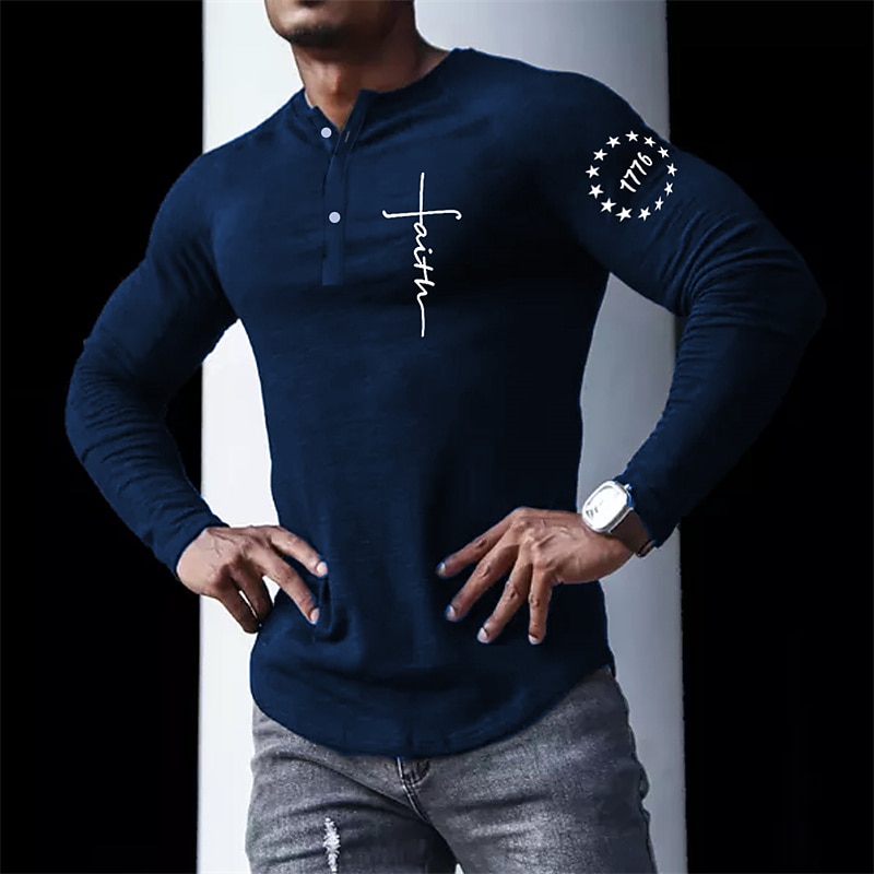 Men's Henley Shirt Cool Shirt Long Sleeve Shirt Long Sleeve Henley Spring &  Fall Letter Graphic Prints Designer Basic Casual Street Sports Holiday Black White Blue Top Tee for Men2