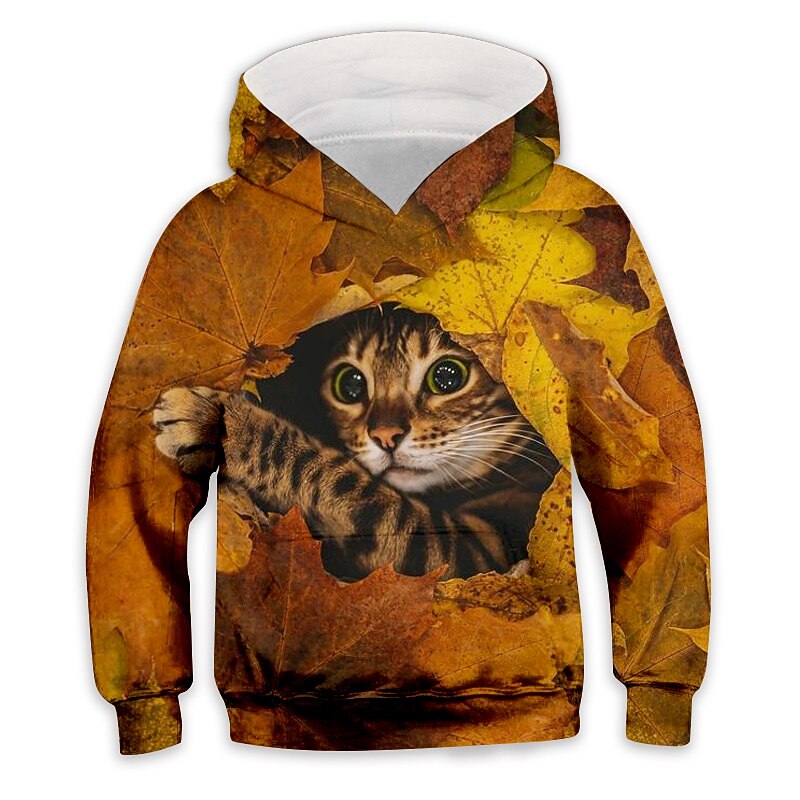 Kids Girls Boys Hoodie Pullover Animal Cat Long Sleeve Pocket Children Top Casual Hoodie Adorable Daily White Yellow Blue Fall 7-13 Years4