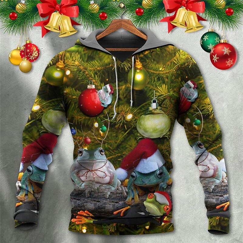Christmas Men's Christmas Scene 3D Hoodies Pullover Green Blue Purple Hooded Graphic Prints Ugly  Print Daily Sports 3D Print Basic Streetwear Designer