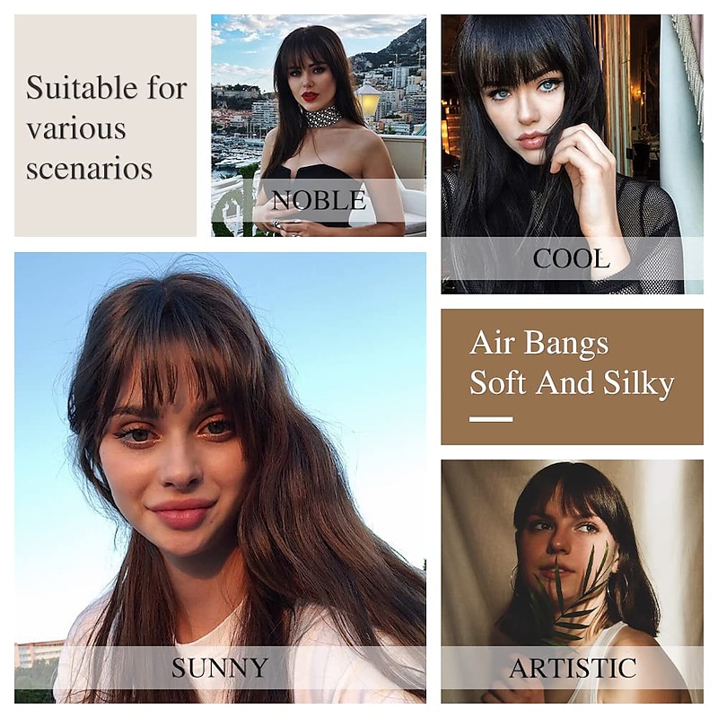 Bangs Hair Clip in Bangs Hair Wispy Bangs Clip on Fringe Bangs for Women Air Bangs Flat Neat Bangs with Temples Hairpieces for Daily Wear2