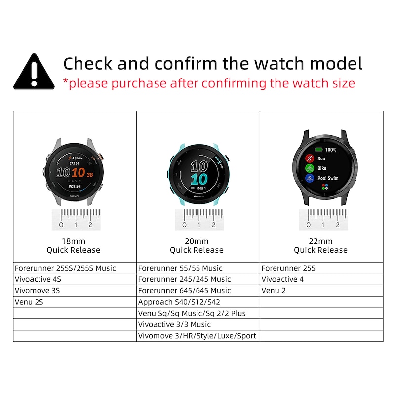 3 Pack Watch Band for Garmin Forerunner 645/245/158/55 Music Venu Sq 2(Music) / Sq(Music) / 2 Plus, Venu Vívoactive 3 (Music), Vívomove 3 / HR / Sport / Style / Luxe Approach S42 / S40 / S12 Soft2
