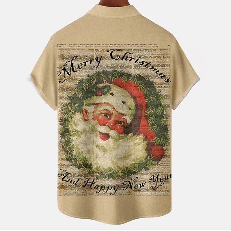 Christmas Shirts Men's Shirt Santa Claus Striped Graphic Prints Turndown Khaki 3D Print Christmas Street Short Sleeves Button-Down Print Clothing Apparel Fashion Designer Casual3