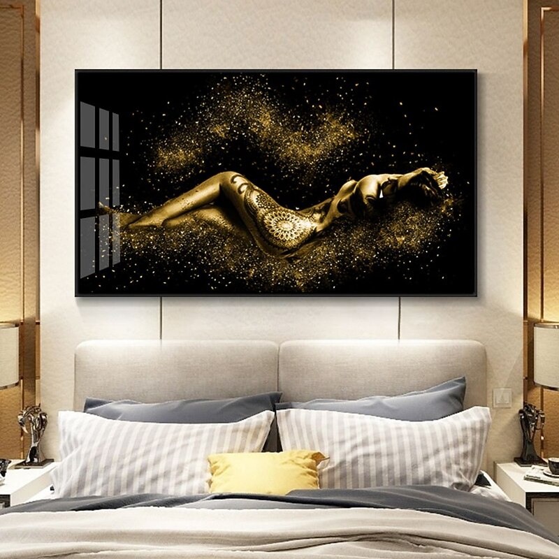 1 Panel People Prints Gold Women Wall Art Modern Picture Home Decor Wall Hanging Gift Rolled Canvas Unframed Unstretched