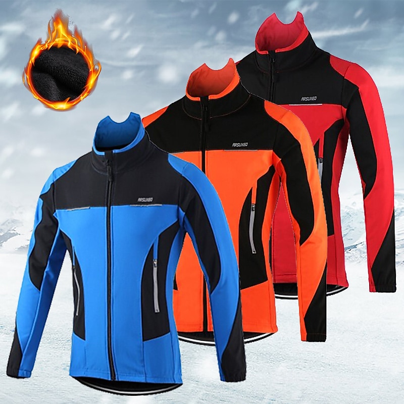 Arsuxeo Men's Cycling Jacket Windbreaker Fleece Jacket Winter Thermal Warm Windproof Fleece Lining Breathable Bike Jacket Mountain Bike MTB Road Bike Cycling City Bike Cycling Blue Orange Red Bike2