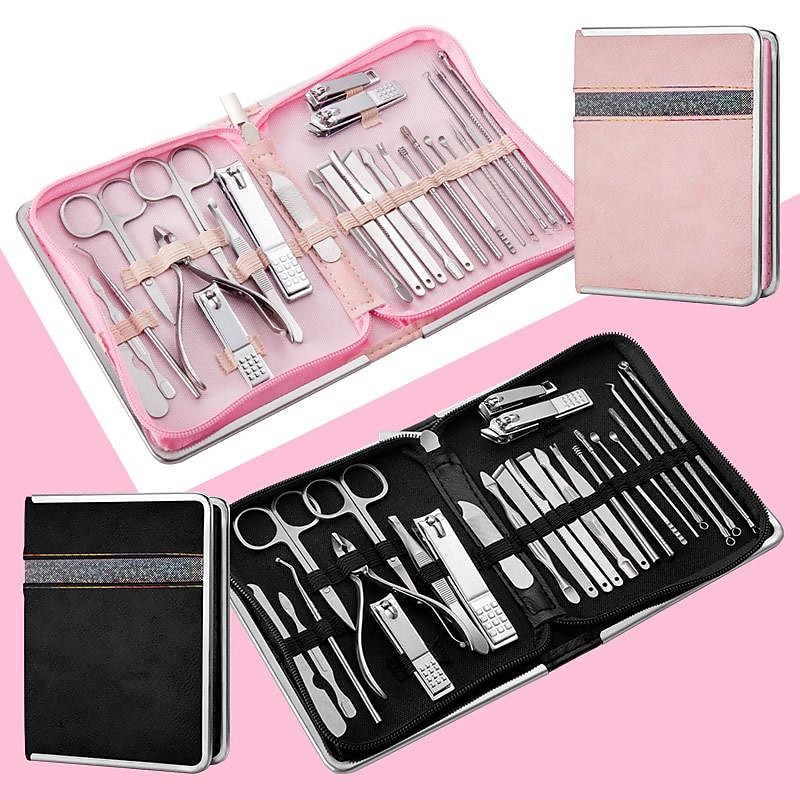 26Pcs Stainless Steel Nail Clipper Cutter Trimmer Earpick Grooming Kit Manicure Pedicure Scissor Tweezer Nail Tools Set