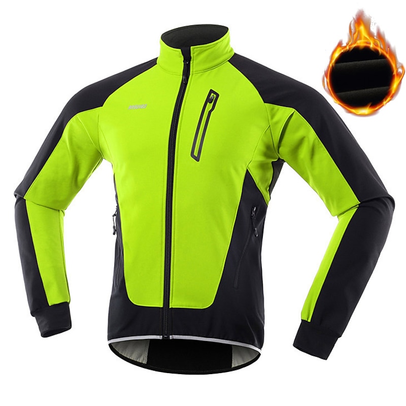 Arsuxeo Men's Cycling Jacket Fleece Jacket Winter Thermal Warm Windproof Fleece Lining Breathable Bike Jacket Windbreaker Mountain Bike MTB Road Bike Cycling City Bike Cycling Black Green Orange Bike2