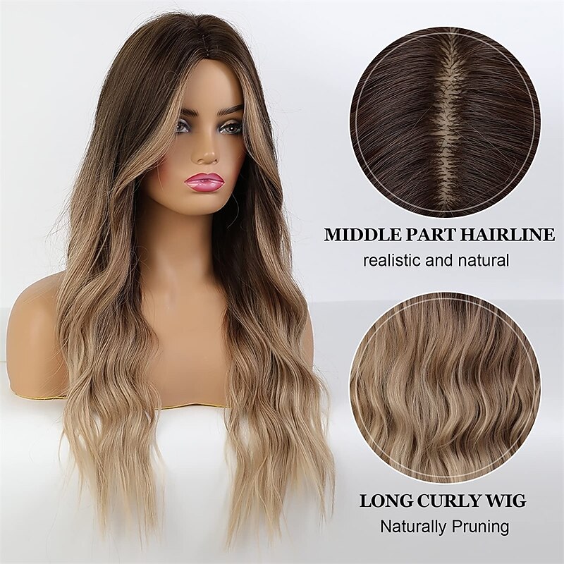 Long Wavy Light Auburn Brown Wigs for Women Middle Parting Women's Wigs 24 Inch Wigs for Women Natural Looking Synthetic Wigspelucas de cabello natural4