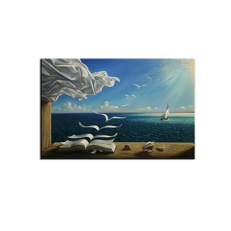 Famous Oil Painting Salvador Dali Wall Art Canvas The Waves Book Sailboat Home Decoration Decor Rolled Canvas No Frame Unstretched2