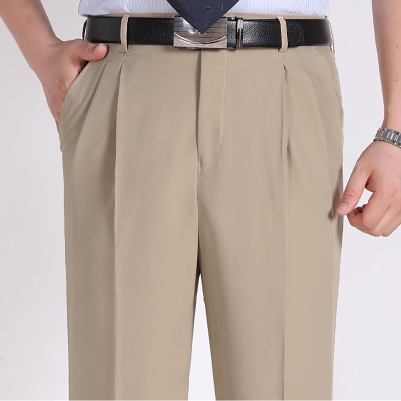 Men's Dress Pants Trousers Casual Pants Pleated Pants Pocket Plain Comfort Breathable Wedding Business Casual Retro Vintage Classic Yellow Light Green High Waist Stretchy