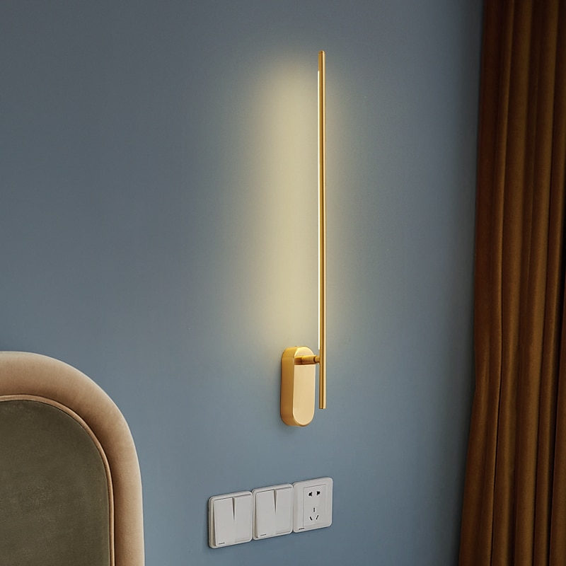 LED Wall Lights linear Indoor, Minimalist Led Wall Lamp , Linear Wall Mounted Lamp Fixture Bathroom Dining Room Corridor Living Room(White/Warm White Light)/Brass3