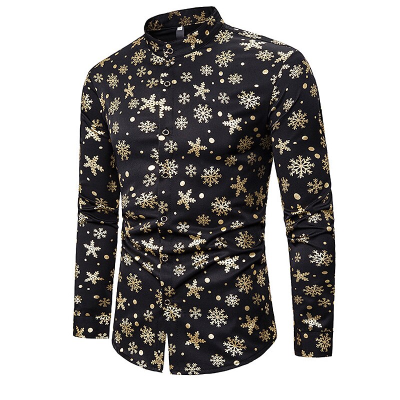 Christmas Men's Christmas Scene Printed Shirts Graphic Prints Snowflake Turndown Black Gold White 3D Print Street Long Sleeve Button-Down Print Clothing Apparel Fashion Designer Casual Soft3