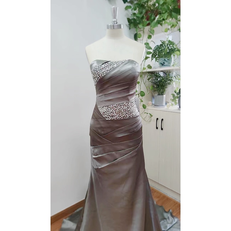 Mermaid Sequin Evening Gown Elegant Dress Wedding Guest Formal Evening Sweep / Brush Train Sleeveless Strapless Satin with Crystals Masquerade Dress to impress4