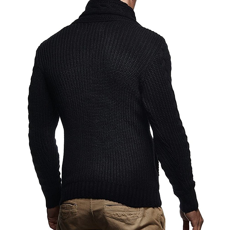 Men's Sweater Cardigan Sweater Sweater Jacket Turtleneck Sweater Ribbed Knit Cropped Knitted Turtleneck Warm Ups Modern Contemporary Daily Wear Going out Clothing Apparel Fall & Winter Black White S3