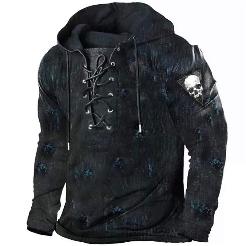 Men's Skull Graphic Prints Hoodie Hoodies Sweatshirt Streetwear Designer Long Sleeve Hooded Casual Daily Sports Black White Lace up Print Spring &  Fall Designer3