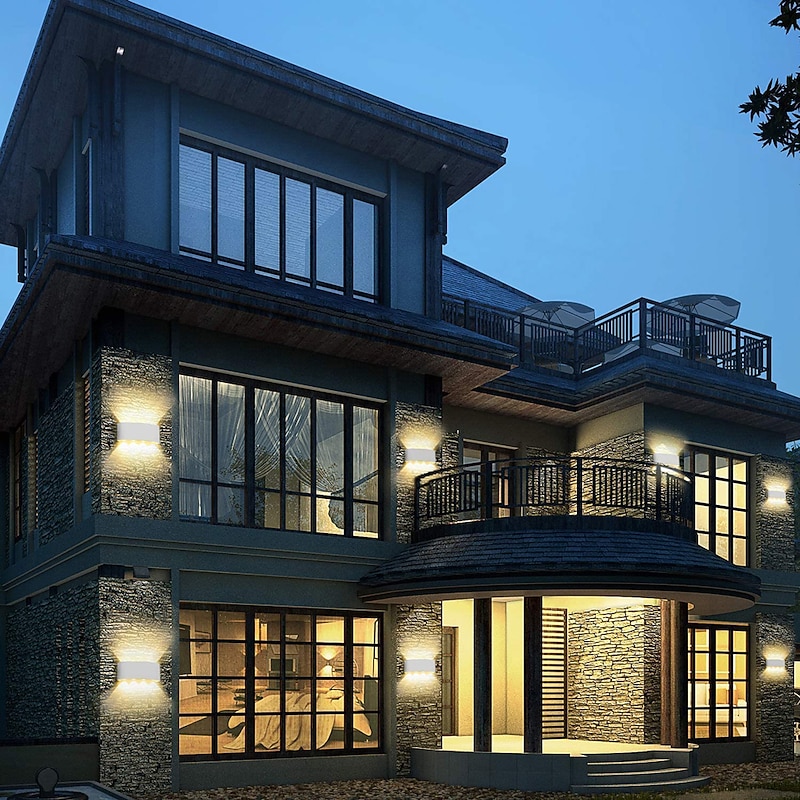 Led Outdoor/Indoor Wall Lamp 6W Up/Down Lighting Indoor Double-Head Curved Waterproof IP65 Wall Lamp Modern Bedroom Lamp Warm White Light AC85-265V3