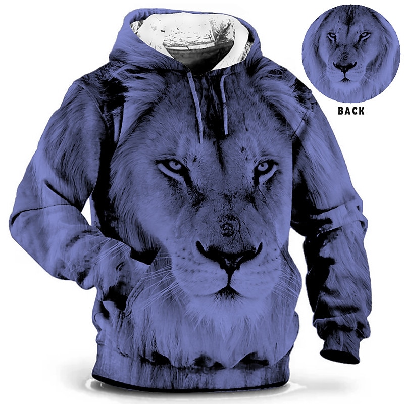 Men's Plus Size Pullover Hoodie Sweatshirt Big and Tall Lion Hooded Pocket Long Sleeve Spring &  Fall Fashion Streetwear Basic Comfortable Work Daily Wear Tops2