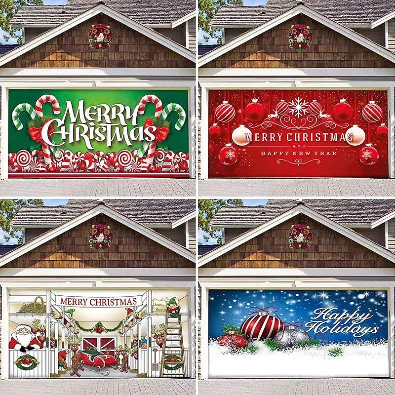 Christmas Garage Door Banner Large 2025 Christmas Backdrop Decoration Happy New Year Outdoor Cover Christmas Decor Banner for Holiday Christmas Background