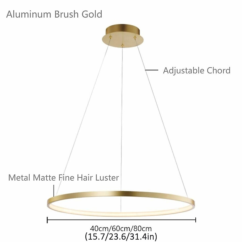 1-Light LED Pendant Light 40cm 60cm 80cm Aluminum Acrylic Circle Gold White Black Painted Finishes Dimmable for Modern Simple Home Kitchen Bedroom 25W 38W 50W ONLY DIMMABLE WITH REMOTE CONTROL2