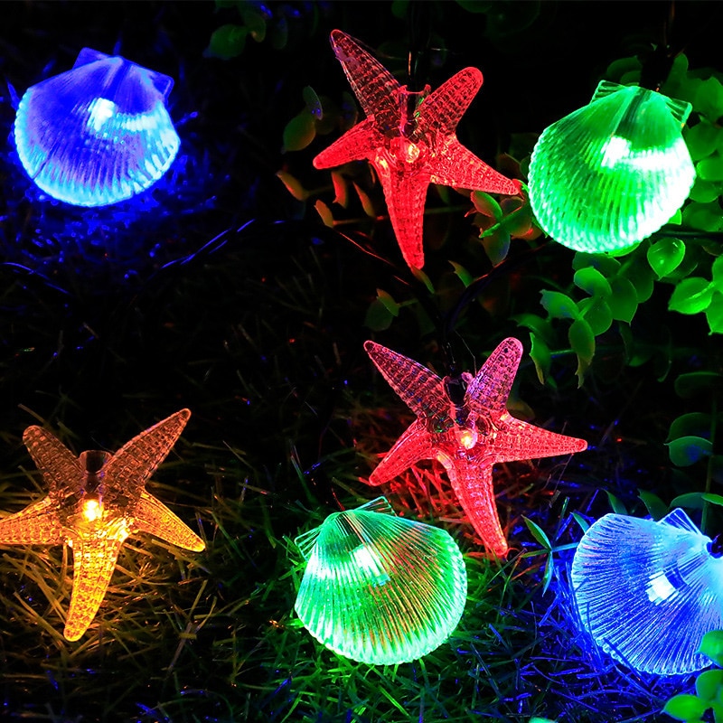 Solar Starfish Shell String Lights Ocean Theme 12m-100LED 7m-50LED 6.5m-30LED Outdoor Waterproof Garland Lights Christmas Party Wedding Holiday Garden Home Decoration4