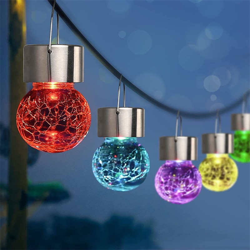Christmas Outdoor Cracked Glass Solar Lights, Solar Garden Lights Waterproof LED Hanging Globe Lights for Christmas Outdoor Garden & Patio Christmas Decor - Main Image