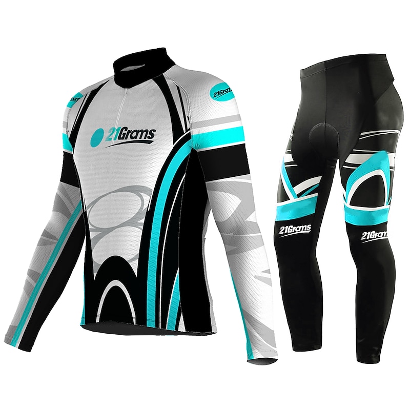 Men's Cycling Jersey with Tights Long Sleeve Mountain Bike MTB Road Bike Cycling Blue Sky Blue Green Graphic Bike Clothing Suit UV Resistant Breathable Quick Dry Anatomic Design Back Pocket Spandex4