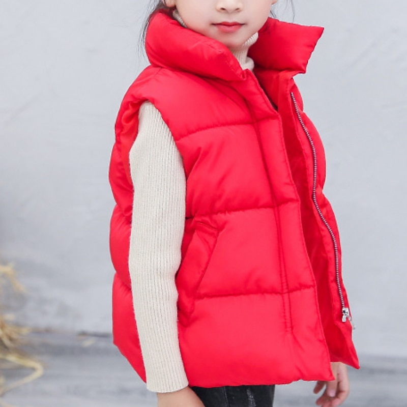Kids Girls' Vest Coat Sleeveless Green Black Red Solid Color Winter Fall Fashion Outdoor 7-13 Years