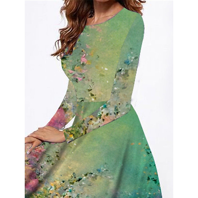 Women's Midi Dress Casual Dress Winter Dress Swing Dress Fashion Modest Formal Outdoor Party Regular Fit Floral Long Sleeve Crew Neck Green Spring Fall Winter Autumn2