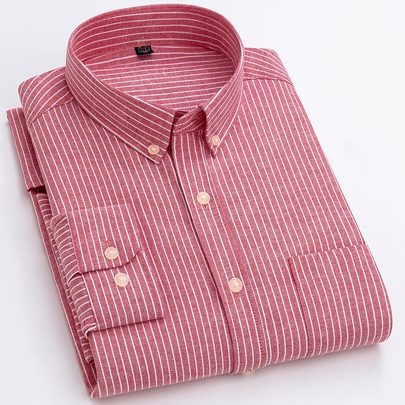 Men's Dress Shirt Striped Shirt Button Down Shirt Oxford Shirt Striped Wedding Outdoor Red Blue Sky Blue Dusty Blue Long Sleeve Square Neck Spring &  Fall Clothing Apparel Button-Down3