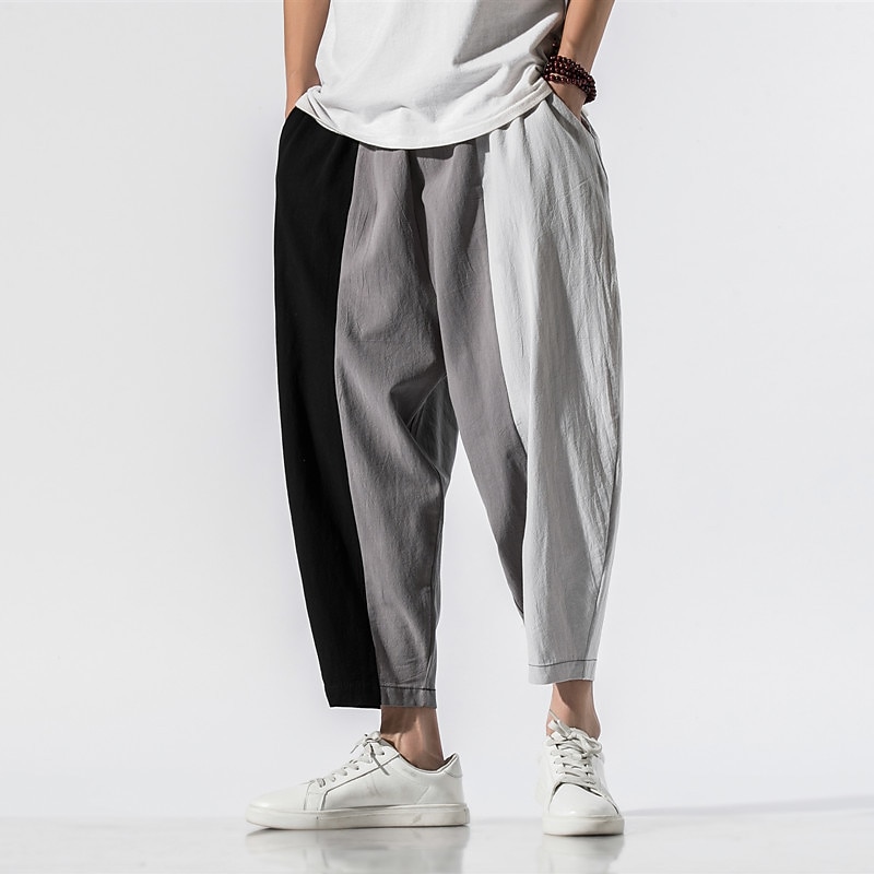 Men's Trousers Summer Pants Beach Pants Harem Pants Casual Pants Elastic Waist Print Color Block Stripe Comfort Breathable Casual Daily Streetwear Sports Fashion Loose Fit Light Grey Dark Gray