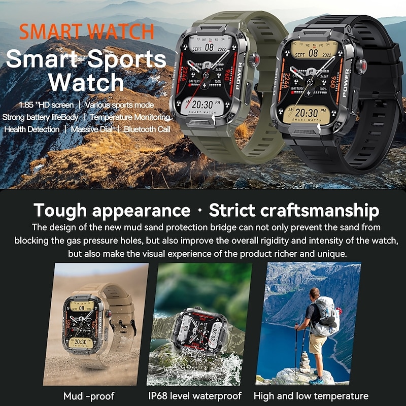 iPS mk66 Smart Watch 1.85 inch Smartwatch Fitness Running Watch Bluetooth Pedometer Call Reminder Activity Tracker Compatible with Android iOS Women Men Waterproof Long Standby Hands-Free Calls IP 674