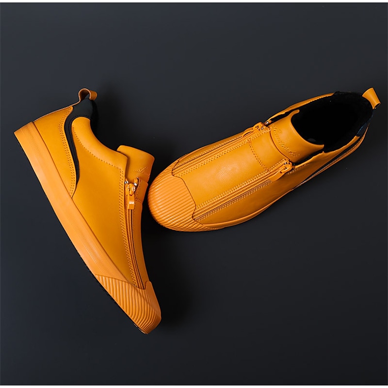 Men's Yellow Leather Slip-On Sneakers with Zipper Closure for Casual Wear2