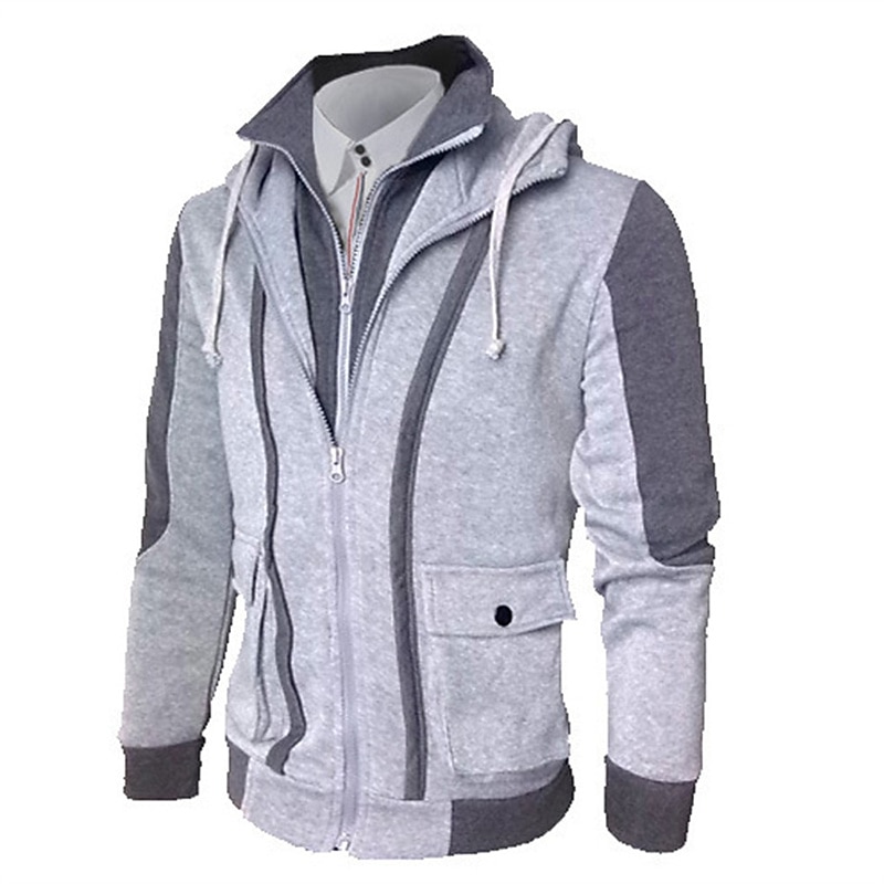Men's Full Zip Hoodie Zip Up Hoodie Sweat Jacket Outerwear Black Light Grey Dark Gray Hooded Color Block Zip Up Zipper Pocket Sports & Outdoor Daily Sports Streetwear Casual Athletic Spring &  Fall4
