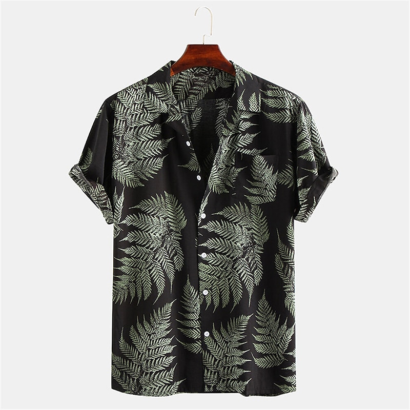 Men's Palm Leaf Tropical Plants Shirt Summer Hawaiian Shirt Camp Collar Shirt Short Sleeve Shirt Collar Turndown Fashion Hawaiian Designer Outdoor Vacation Street Yellow Pink Green Print S M L4