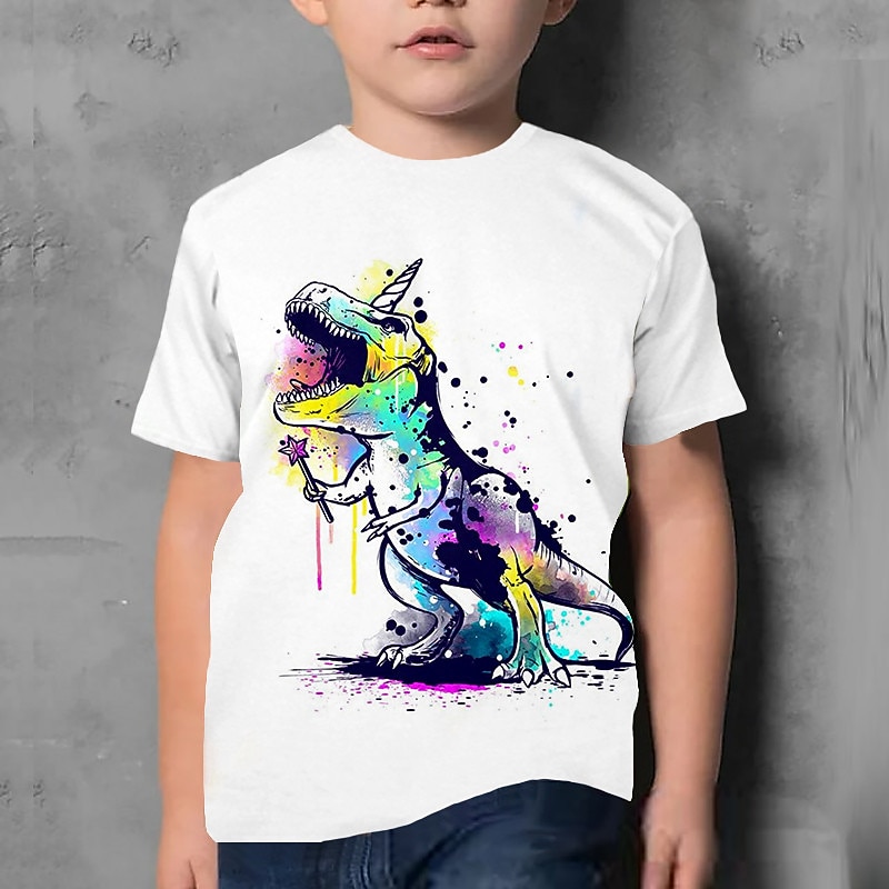 Kids Boys T shirt Tee Animal Dinosaur Short Sleeve Crewneck Children Top Casual 3D Print Cool Daily Summer Black 3-12 Years4