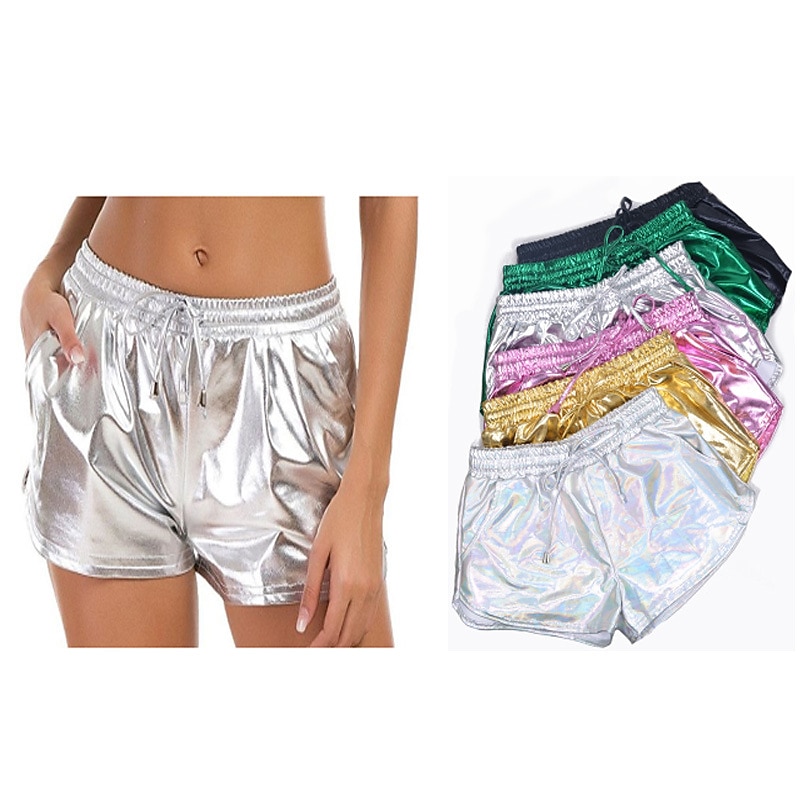 Metallic 1980s Shiny Latex Patent Shorts PU Leather Fancy Dress Women's Masquerade Party Bachelorette Party Pride Parade Adults' Shorts
