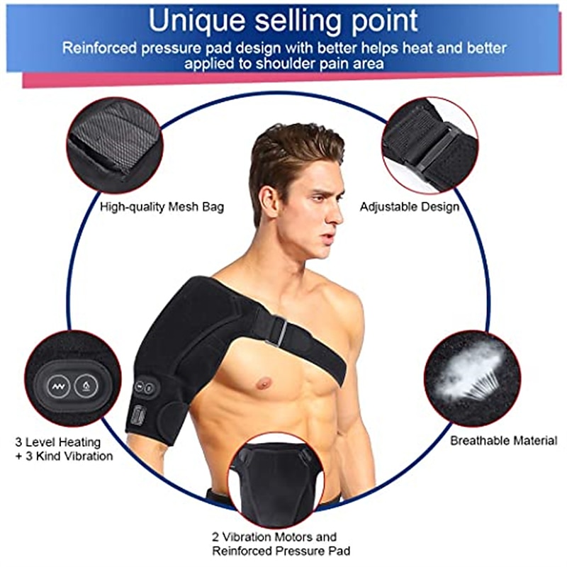 Heated Massage Shoulder Brace With 3 Vibration And Heating Settings Supports Adjustable Heated ShoulderPads for Rotating Cuffs Freezing Shoulder Dislocation Or musclePain Relief Supports3