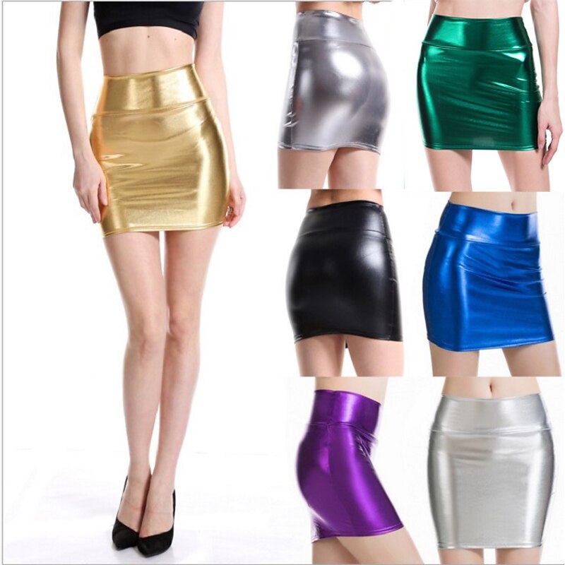 Metallic 1980s Shiny Latex Patent Mini Skirt PU Leather Bodycon Fancy Dress Women's Masquerade Party Bachelorette Party Pride Parade Adults' Shorts2