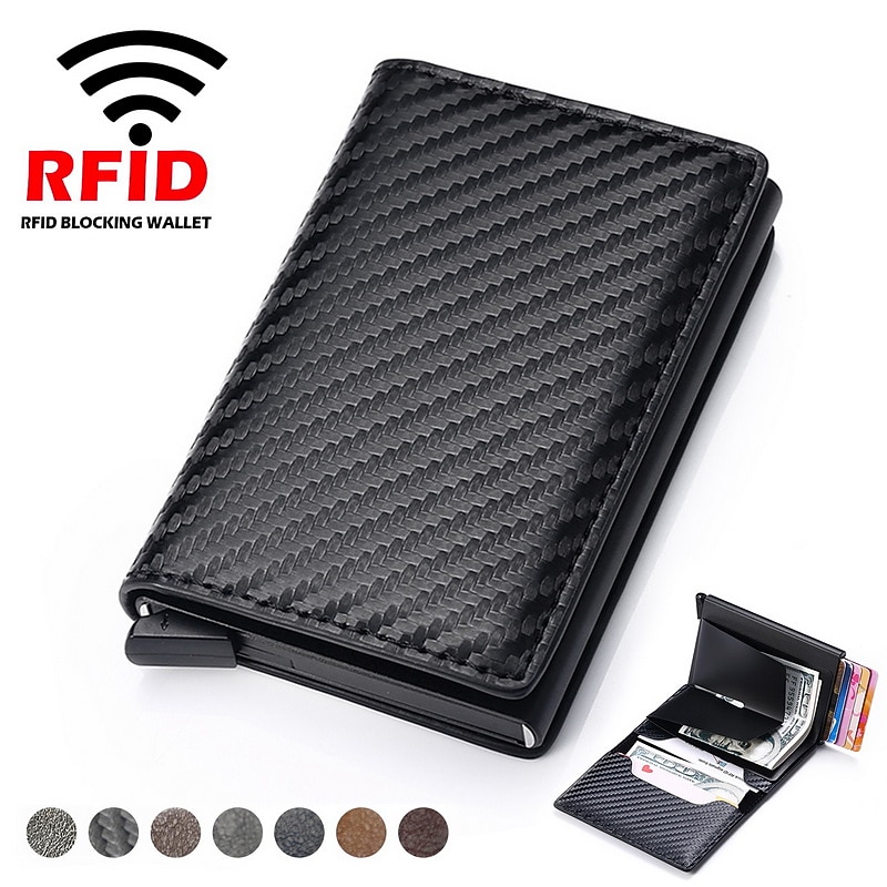 ID Credit Bank Card Holder Wallet Luxury Brand Men Anti Rfid Blocking Protected Magic Leather Slim Mini Small Money Wallets Case