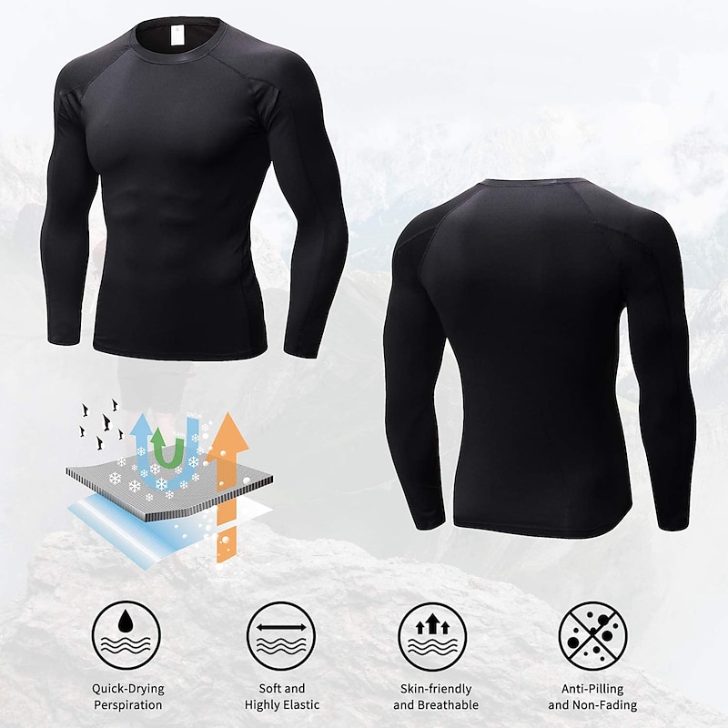 Men's Compression Shirt Running Shirt Long Sleeve Base Layer Athletic Summer Solid Colored Spandex Quick Dry Soft Power Flex Moisture Wicking Gym Workout Jogging Running Sportswear Activewear2