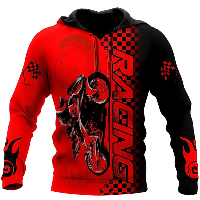 Men's Graphic Prints Motorcycle Hoodie Hoodies Sweatshirt Streetwear Designer Long Sleeve Hooded Daily Sports Red Print Spring &  Fall Designer