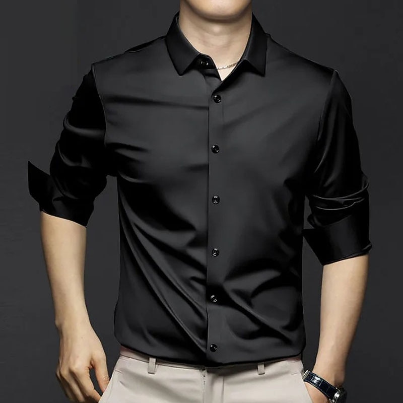 Men's Dress Shirt Non Iron Shirt Solid / Plain Color Wedding Going out Black White Pink Orange Long Sleeve Turndown Spring Fall Clothing Apparel2