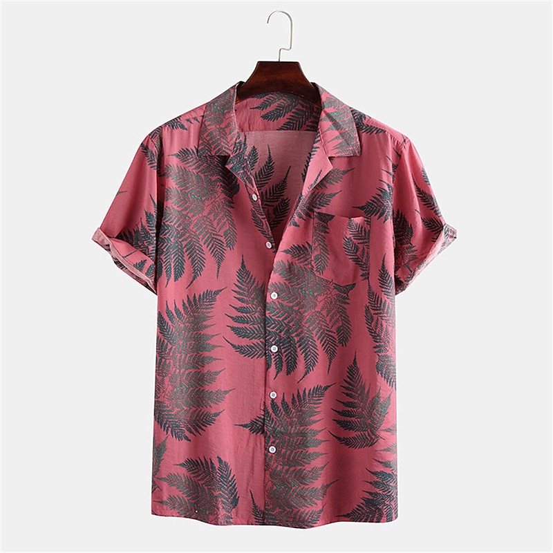 Men's Palm Leaf Tropical Plants Shirt Summer Hawaiian Shirt Camp Collar Shirt Short Sleeve Shirt Collar Turndown Fashion Hawaiian Designer Outdoor Vacation Street Yellow Pink Green Print S M L2