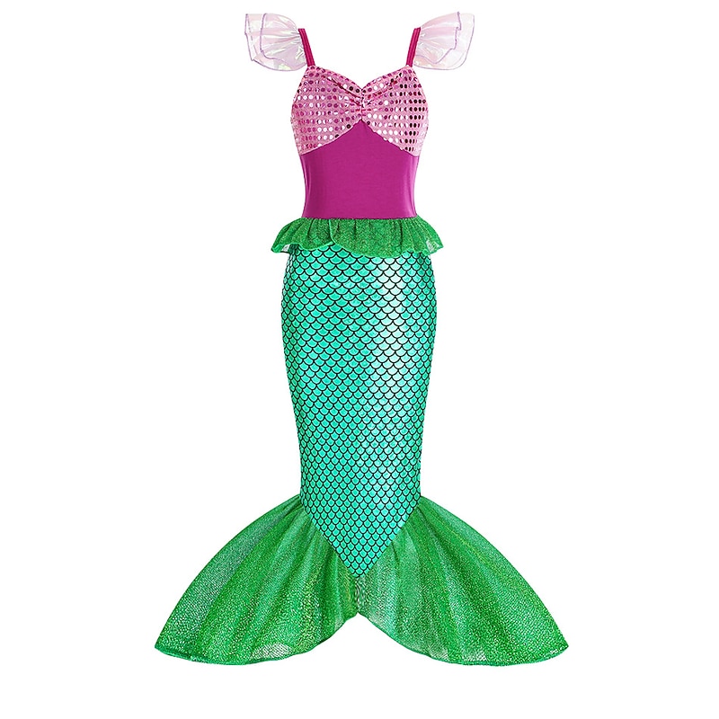 Little Mermaid Mermaid Tail Aqua Princess Dress Theme Party Costume Girls' Movie Cosplay Cosplay Halloween Wig Purple Accessories Set Blue Dress Carnival Masquerade Cotton World Book Day Costumes2
