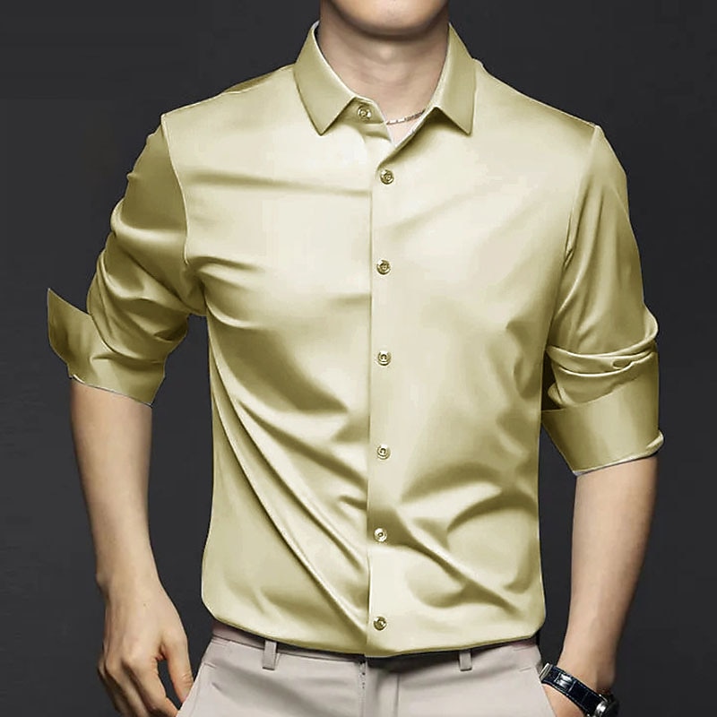 Men's Dress Shirt Non Iron Shirt Solid / Plain Color Wedding Going out Black White Pink Orange Long Sleeve Turndown Spring Fall Clothing Apparel4