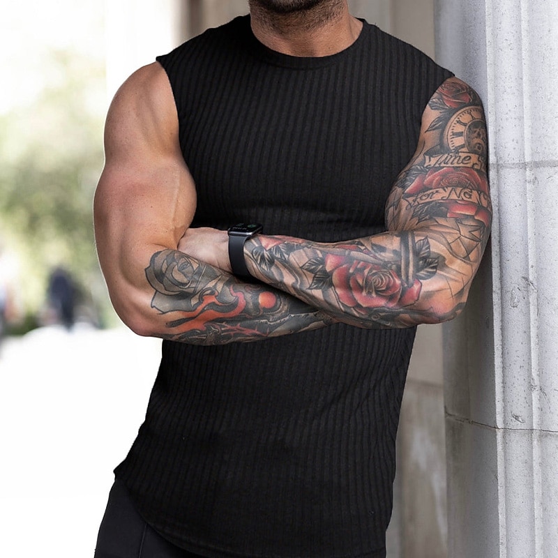 Men's Tank Top Vest Top Undershirt Sleeveless Shirt Sleeveless Crewneck Summer Plain Fashion Streetwear Workout Sports & Outdoor Athleisure Gym Black White Dark Navy Top Tee for Men4